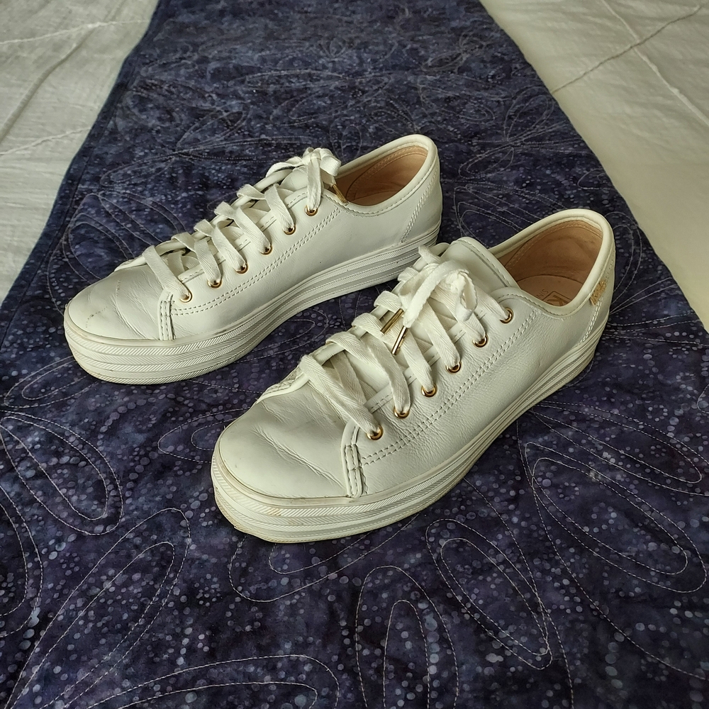 Keds Women's White Leather Platform Sneakers, Size 7.5